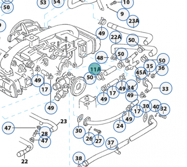 Radiator hose upper radiator to water pipe Ø 31x37x665 mm VW Bus T3  Transporter ref no. 251121082